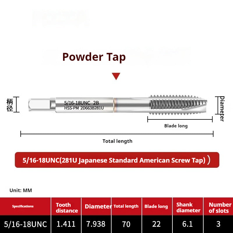 2124-282U American Japanese Standard Powder Screw Machine Tapping Tip Tapping Series Powder High Speed Steel Tap Shandong Denso Pricision Tools Co.,Ltd.